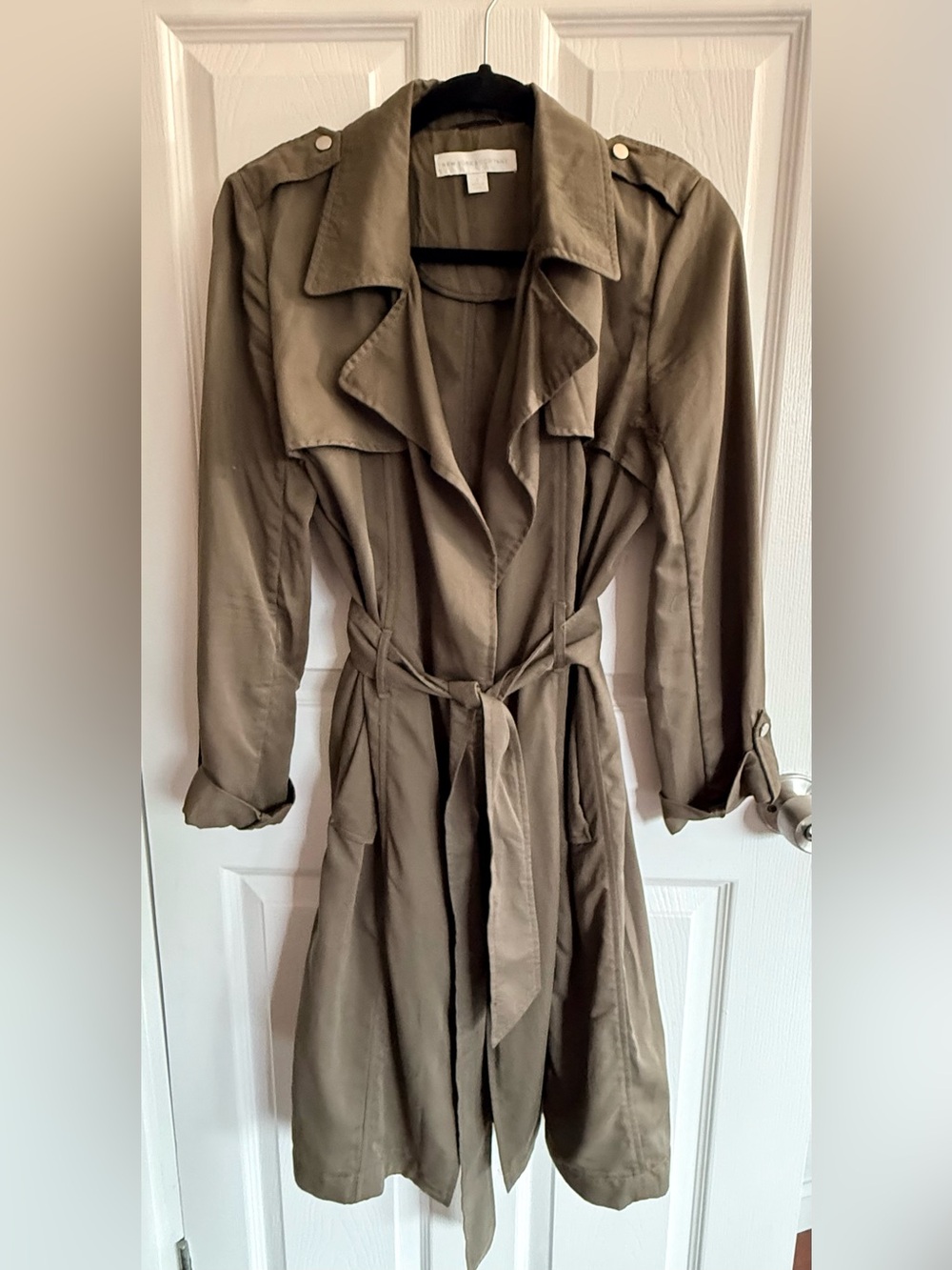 New York & Company Olive Green Belted Trench Coat